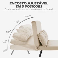 HOMCOM Sofá Cama Sofá Convertível em Cama de 2 Lugares Dobrável com Encosto Ajustável em 5 Níveis e 2 Almofadas 102x73x81 cm Bege(m-5)