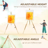 Vinsetto Sevalet pentru Pictura Pliabil din Lemn de Fag cu Inaltime si Inclinare Reglabile, 93x84x183 cm, Lemn natur(m-4)