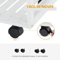 HOMCOM Carrinho de Cozinha de madeira com porta de vidro e 2 prateleiras e 4 rodinhas Branco 70x37x85 cm(m-5)