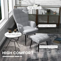 HOMCOM Armchair with Footstool, Living Room Chair, Linen Accent Chair for Bedroom, Home Study, Light Grey(m-4)