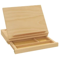Vinsetto Șevalet pentru Pictură, Pliabil, cu Înclinare Reglabilă și Sertar cu Rafturi, 33,5x26x26 cm, Lemn Natural(m-10)