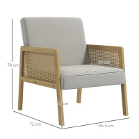 HOMCOM Fotoliu Decorativ din Ratan, Fotoliu Modern Boho pentru Camera de Zi cu Cadru din Lemn Masiv, pentru Dormitor, Camera de Oaspeti, Camera de Lectura, Gri(m-3)