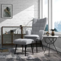 HOMCOM Armchair with Footstool, Living Room Chair, Linen Accent Chair for Bedroom, Home Study, Light Grey(m-2)