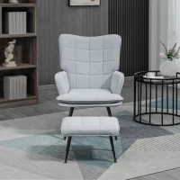 HOMCOM Armchair with Footstool, Living Room Chair, Linen Accent Chair for Bedroom, Home Study, Light Grey(m-7)