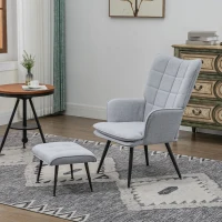HOMCOM Armchair with Footstool, Living Room Chair, Linen Accent Chair for Bedroom, Home Study, Light Grey(m-6)