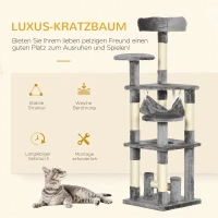PawHut Katzenbaum Katzenkratzbaum Katzenspielturm Katzen Kletterbaum Kratzbaum Hängematte Grau L40 x B40 x H132 cm(m-4)
