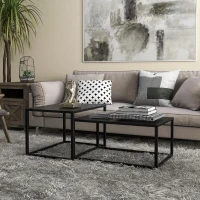 HOMCOM Set 2 Tavolini da Salotto Moderni Impilabili con Telaio in Acciaio, Nero(m-2)