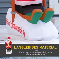 HOMCOM Aufblasbarer Weihnachtsmann auf Schlitten 1,2 m Weihnachtsdekoration mit Lichtern Weihnachten Gärten schnelles Entlüften automatisches Aufblasen wetterfest Polyester 85 x 45 x 124 cm(m-5)