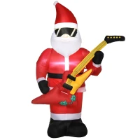 Outsunny kerstdecoratie, kerstman met elektrische gitaar, opblaasbaar, groot, inclusief blazer, 140 x 75 x 215 cm(m-1)