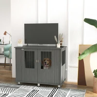 PawHut Dog Crate Table for Medium and Large Dogs with Magnetic Door for Indoor Use, 95 x 55 x 75 cm, Grey(m-2)