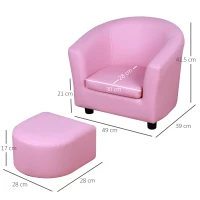 HOMCOM Kids Toddler Sofa Children's Armchair Footstool with Thick Padding, Anti-skid Foot Pads, 30 x 28 x 21cm, Pink(m-3)