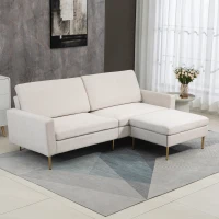 HOMCOM Divano Letto 3 Posti in Tessuto con Poggiapiedi e Schienale a 5 Reclinazioni, 213x91x83cm, Crema(m-2)