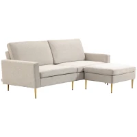 HOMCOM Divano Letto 3 Posti in Tessuto con Poggiapiedi e Schienale a 5 Reclinazioni, 213x91x83cm, Crema(m-10)