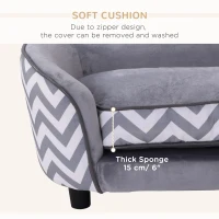 PawHut Dog Sofa Pet Couch for XS Dogs w/ Removable Sponge Padded Cushion - Grey(m-5)