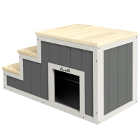 PawHut Pet Stairs Dog Stairs, 3 Steps, Pine Wood, 79 cm x 38.5 cm x 45 cm, Natural + White