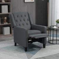 HOMCOM Wingback Recliner Chair for Home Theater, Button Tufted Microfibre Cloth Reclining Armchair with Leg Rest, Deep Grey(m-10)
