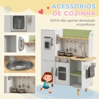 AIYAPLAY Cozinha de Madeira para Crianças com Máquina de Gelo Lavatório de Aço Inoxidável e Utensílios 84x34x89 cm Branco(m-6)