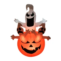 HOMCOM Aufblasbarer Kürbis Geist Gespenst Halloween Deko Figur Luftfigur mit LED Beleuchtung, Polyester, 120x120x180cm(m-4)