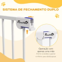 PawHut Barreira para Cães de Aço Barreira de Segurança para Animais de Estimação Dobrável de 3 Painéis Duplo Fechamento 206x90 cm Branco(m-5)