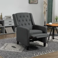 HOMCOM Wingback Recliner Chair for Home Theater, Button Tufted Microfibre Cloth Reclining Armchair with Leg Rest, Deep Grey(m-2)