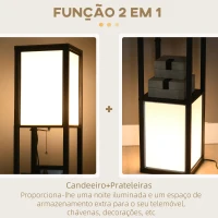 HOMCOM Candeeiro de Pé de Madeira com Prateleira Suporte para Lâmpada E27 Candeeiro Moderno 26x26x156 cm Preto e Branco(m-5)