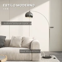 HOMCOM Candeeiro de Pé em Forma de Arco com Altura e Comprimento Ajustáveis com Interruptor de Pé 110-115x30x170-180 cm Prata e Preto(m-4)