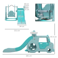 AIYAPLAY Conjunto de Escorrega e Baloiço para Crianças 6 em 1 com Buzina e Cesta de Basquetebol 201x151x87,5 cm Azul Claro(m-3)