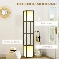 HOMCOM Candeeiro de Pé de Madeira com Prateleira Suporte para Lâmpada E27 Candeeiro Moderno 26x26x156 cm Preto e Branco(m-4)
