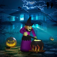 HOMCOM Helloween-Gartendeko Hexe mit Hexenkessel und Flammeneffekt, inkl. Gebläse, wetterfest, 115 x 108 x 182H cm(m-2)