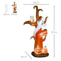 HOMCOM Selbstaufblasend Halloweendekoration mit LED-Lichtern, inkl. Gebläse und Befestigungsmaterial, 156cm x 107cm x 274cm(m-3)