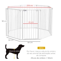 PawHut Parque para Cães de 8 Painéis 64x90 cm Dobrável de Aço com Duplo Travamento Função de Bloqueio e Formato Modular Branco(m-3)