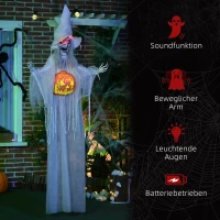 HOMCOM Duch na Halloween, Dekoracja na Halloween, Funkcja dźwięku, z czujnikiem ruchu i światłami LED, 60 cm x 18 cm x 183 cm(m-7)