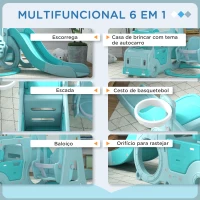 AIYAPLAY Conjunto de Escorrega e Baloiço para Crianças 6 em 1 com Buzina e Cesta de Basquetebol 201x151x87,5 cm Azul Claro(m-4)