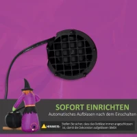 HOMCOM Helloween-Gartendeko Hexe mit Hexenkessel und Flammeneffekt, inkl. Gebläse, wetterfest, 115 x 108 x 182H cm(m-4)