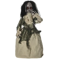 Outsunny Halloween-decoratie van 83 cm Bewegende spookpop met speciale effecten en geluidsfunctie, rode ogen met kroonluchters, gemotoriseerde wielen, horrorpop(m-1)