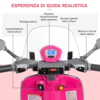 HOMCOM Moto Elettrica per Bambini con Licenza Ufficiale Vespa, 2 Rotelle, Luci e Suoni, 108x49x75 cm, Rosa(m-5)