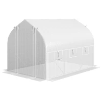 Outsunny 3 x 2(m) Walk-in Polytunnel Greenhouse, Zipped Roll Up Sidewalls, Mesh Door, 6 Mesh Windows, Tunnel Warm House Tent with PE Cover, Complimentary Plant Labels and Gloves, White(m-1)