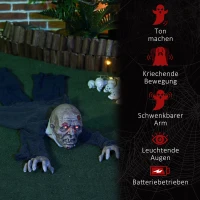 HOMCOM Dekoracja Halloween Zombie, LED Oczy, wydaje dźwięki i pełza, czujnik ruchu i dźwięku, zasilanie bateryjne, 159 cm(m-7)