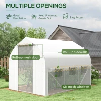 Outsunny 3 x 2(m) Walk-in Polytunnel Greenhouse, Zipped Roll Up Sidewalls, Mesh Door, 6 Mesh Windows, Tunnel Warm House Tent with PE Cover, Complimentary Plant Labels and Gloves, White(m-4)