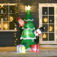HOMCOM opblaasbare kerstboom met kerstman sneeuwpop en geschenkdoos 210 cm kerstverlichting LED zelfopblazend polyester groen 144 x 125 x 210 cm(m-2)