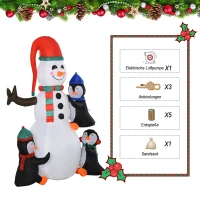 HOMCOM® BOŻE NARODZENIE DMUCHANY BAŁWAN Z 3 PINGWINAMI LED POLIESTER 140 x 70 180 CM(m-6)