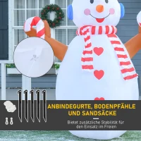 HOMCOM 2,4 m opblaasbare sneeuwpop met zwaailicht kerstversiering voor binnen en buiten tuin gazondecoratie feest wit + rood 180 x 100 x 240 cm(m-7)