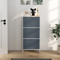 HOMCOM Sapateira Estreita Armário para Sapatos Alto com 3 Compartimentos para 6 Pares de Sapatos 53x18x108,5 cm Cinza e Branco(m-6)