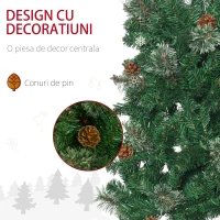 Pom de Craciun artificial subtire cu creion inalt de 165cm  HOMCOM cu ramuri realiste, 556 de varfuri si 27 de conuri de pin, brad cu ace de pin, decor de Craciun, verde(m-6)