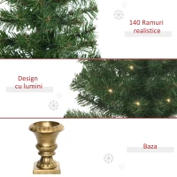 HOMCOM Pom de Craciun artificial inalt de 120cm cu ramuri realiste, 60 de lumini LED si 140 de varfuri, decor de Craciun, verde(m-7)