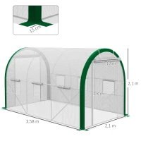 Outsunny Tunnel Greenhouse, Greenhouse, Zipper Doors, Mesh Windows, Metal Frame, 3.5 x 2 x 2m, White(m-3)