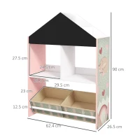 ZONEKIZ Estante para Brinquedos Organizador Infantil com Prateleiras Abertas e 2 Caixas de Tecido não Tecido Amovíveis 62,4x26,5x90 cm Rosa(m-3)