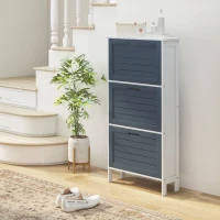 HOMCOM Sapateira Estreita Armário para Sapatos Alto com 3 Compartimentos para 6 Pares de Sapatos 53x18x108,5 cm Cinza e Branco(m-2)