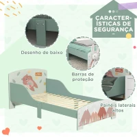 ZONEKIZ Cama para Crianças de Madeira com Barreira de Proteção e Estampados Carga Máx. 40 kg 77x143x60 cm Verde(m-5)