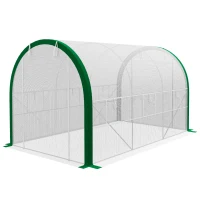 Outsunny Tunnel Greenhouse, Greenhouse, Zipper Doors, Mesh Windows, Metal Frame, 3.5 x 2 x 2m, White(m-1)